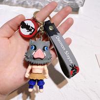 6PCS Demon Slayer Animation Design Figure POLYVINYL CHLORIDE Car Key Ring Adorable Animation Rubber Material Keyring Bagpack Innovative Couple Pendant black