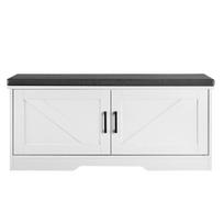 Shoe Storage Bench, 1000 x 355 x 460 mm Shoe Organizer with Padded Seat Cushion, Entryway Bench with 2 Barn Doors and Height Adjustable Shelf, for