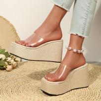 Women's Wedge Sandals Summer Large Size Flip Flops Thick Bottom Fish Mouth Slippers 38 vyno raudonos spalvos