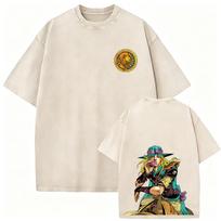 Anime Jojos Bizarre Adventure STEEL BALL RUN Vintage Acid Washed T Shirt Men Women Manga Casual Tshirt Oversized Streetwear S beige