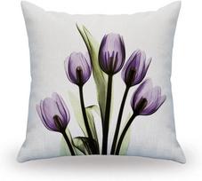 Elegantiškas violetinės tulpės gėlės lino mesti pagalvės užvalkalas, sofos, kušetės meno paveikslas svetainei, pagalvės užvalkalas, modernus namų dekoras 30x30cm gray