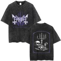 Washed Vintage Rock Band Mayhem De Mysteriis Dom Sathanas Skeleton Graphic T-shirt Men Death Black Metal Gothic Punk Streetwear M black
