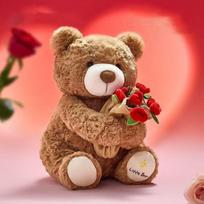 Cute Creativity Teddy Bear Plush Doll With Rose Bouquet Fluffy Stuffed Animal Toy For Valentine'S Day Gift For Her Personality 38cm brown