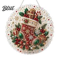 Christmas Tree Decor DIY Faux Pearl Painting Suncatcher Kit Cute Santa Snowman 3D Beaded Decorative Bead Crafts Ornament Handmade Holiday Rhinestone D beige