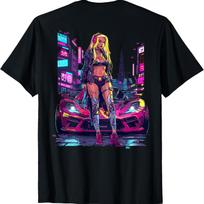 Cyberpunk Girl Car Back Printed T-Shirt(6) S juoda