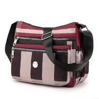 Women’s Large Capacity Crossbody Bag Casual Nylon Messenger Bag Multi Pocket Shoulder Bag Travel Handbag vyno raudonos spalvos