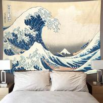 Decorative Home Japanese Tapestry Japan Mount Fuji Tapestry Art Printed Tapestry Kanagawa Big Wave Wall Hanging 100X70CM gray