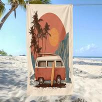 Vintage Surf Camper Van Palm Sunset Beach Towel Retro Hippie Coastal Sand-Free Lightweight Towel Boho Style Outdoor Towel 130x80cm brown
