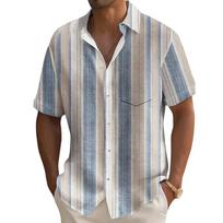 Summer essential! Striped short-sleeve men's shirt, casual and versatile for daily wear. S raudona