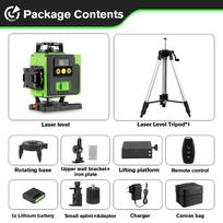 HGLINE 4D lazerinis nivelyras 16 linijų pasukamas nivelyras įkraunamas 360 automatinis žalias niveliavimo įrankis su nuotoliniu valdymu per programėlę 1.2M Tripods Set
