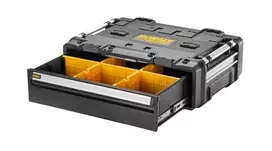 Dėžė įrankiams DeWalt DWST08510-1 – aliuminio ir plastiko konstrukcija, juoda/geltona