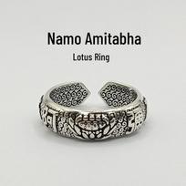 Yintai Feifei Retro Buddha Ring: Ethnic Open Design in Thai Silver with Namo Amitabha Motif Adjustable Open Size gray