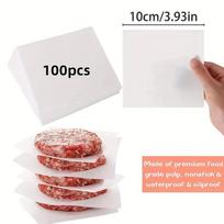 100pcs Non‑Stick Burger Patty Paper Squares, Food‑Grade Pulp for Baking BBQ Freezing (as the picture,100pcs)