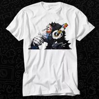 Banksy DJ Monkey Thinker with Headphones T Shirt Gift Unisex Top Adult Unisex T-Shirt XXXL white