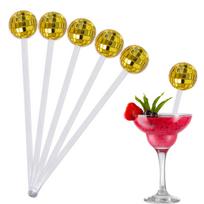 5/20Pcs Disco Balls Cocktail Stirrers Gold Silver Mirror Disco Ball Stick Coffee Beverage Stirrers for 70s 80s Theme Party Decor yellow