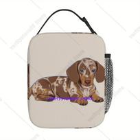 Dachshund Puppy Lunch Box Reusable Oxford Bento Tote Bag Portable Thermal Lunch Bag for Adults Kids Work School Picnic One Size beige