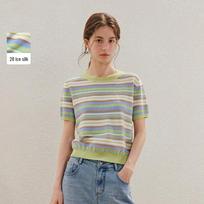 INMAN Women's Ice Silk Striped Short Sleeve Knit Top S