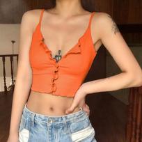 Ladies Slim Fit Vest Sleeveless Tank Tops Women's Casual Summer Tops V-neck Shirts Solid Color Off Shoulder Tops L oranžinė
