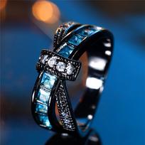 Trendy Cute Female Light Blue Zircon Stone Ring Vintage  Black Gold Color Wedding Jewelry For Women 13 black