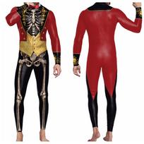 Halloween Costume For Men 3D Skeleton Print Jumpsuit Rompers Stage Performance Costumes Cosplay S raudona