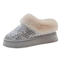fashion Women's Fluffy Faux Fur Snow Boots Glitter Sequins Slip On Platform Ankle Booties Woman Thick Sole Plush Warm Winter Botas Mujer 36 sidabras