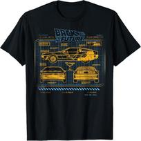 Back To The Future 35th Anniversary DeLorean Schematics T-Shirt S juoda
