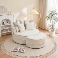 Apvali sofa su 5 pagalvėmis ir pufas svetainei ir miegamajam, smėlio spalvos 163 x 121 x 66 cm smėlis