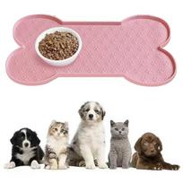 Dog Food Mat Anti-Slip Silicone Thicker Pet Placemat Waterproof Feeder Pad with Raised Edge Puppy Feeding Mats (Pink,M) rožinė