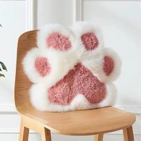 Cat Paw Long Plush Pillow with Cartoon Insert Sofa Back Cushion 40x40 cm balta/rožinė