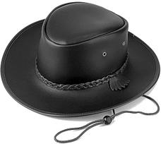 Cowboy Hats for Men and Women, Western Leather Outback Wide Brim Rain Cap juoda