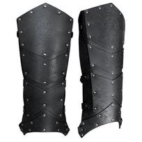 PU Leather Leg Guards Armor Medieval Vintage Knight Costume Adjustable Boots Shoe Cover Halloween Party Cosplay Props juoda