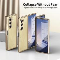 Skirta Samsung Galaxy Z Fold 7 6 5 4 3 dėklas Odinis Lengvos tekstūros Auksinės vielos dengimas Vyris 360 Pilnas ekrano apsaugas Sulankstomas dangtelis Galaxy Z Fold3 5G