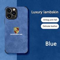 Porsche Stiliaus Suede Telefonų Dėklas Raktų Pakabukas iPhone 16 Pro 11 12 Mini 13 14 Pro 15 Pro Max 8 Plus XR XS MAX Juodas Minkštas Dangtelis YP4 For iPhone 16 mėlyna