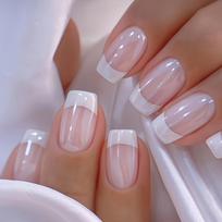 24pcs Chic French Tip Press-On Nails Kit Glossy Aurora White & Pink, Medium Length French Tip False Nails Set 1 pcs rožinė