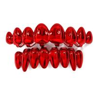 2 vnt./rinkinys Ekologiški variniai dantų grillz viršutinis ir apatinis rinkinys Blizgios apdailos dantų papuošalai Cosplay Thin Red brown