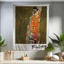 Gustav Klimt Woman In Gold Printed Large Wall Tapestry Hanging Tarot Hippie Wall Rugs Dorm Art Home Decor 100X70CM gray