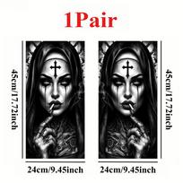 1Pair Tattooed Smoking Nun Car Stickers Self-Adhesive B-Pillar Decals Scratch-Resistant Self-adhesive Decals for Car Truck SUV black