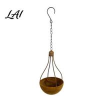 Industrial Style Bulb Flowerpot Metal Hanging Planter Basket And Bird Feeder Creative Light Shape Decorative Retro Flower Pot with Chain for Outdoor gray
