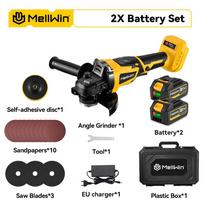 MELLWIN M14 125MM Akumuliatorinis kampinis šlifuoklis, bešepetėlis, rankinis, poliravimo, medžio apdirbimo elektrinis įrankis, skirtas Makita 18V baterijai 2xBattery-EU Plug