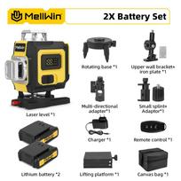 MELLWIN Profesionalus 16 linijų 4D lazerinis nivelyras su APP nuotoliniu valdymu – 360° horizontalus ir vertikalus savaime išsiniveliuojantis žalio spindulio lazerinis įrankis 2xBattery Set
