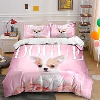 Chihuahua with Pink Roses Bedding Duvet Cover Set Duvet Cover Pillowcases  (1*Duvet Cover 2*Pillowcases, without duvet insert) 135x200cm white