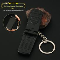 Kūrybingas besisukantis metalinis mini telefono raktų pakabukas, 4 cm beige