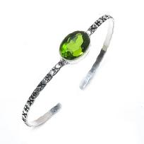 Peridot Gemstone Handmade 925 Sterling Silver Cuff Bangle Adjustable v0E09 white
