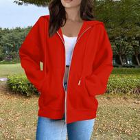Women’s Casual Loose Fit Zip Up Hoodie Long Sleeve Drawstring Hooded Sweatshirt Jacket With Pockets For Daily Wear M raudona