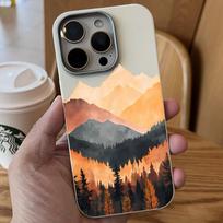 For iPhone 17 16 15 14 13 12 11 Pro Max Cases Mountain Sunset Pattern Phone Case For iPhone XS X XR 7 8 Plus 16E 17E 17Air Cover iPhone SE (2022) beige