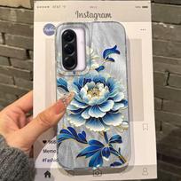 Prabangus gėlių dėklas Samsung A56 A16 A17 A07 S24 S25 FE Xiaomi Redmi Note 14 13 Pro 14C A5 Huawei Honor 400 200 Lite Pro iPhone 16 smūgiams atsparus dėklas iPhone 16 mėlyna