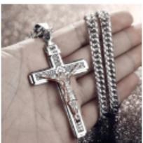 Hip Hop Personality Cross Religious Pendant Necklace for Men Charm Jesus Cross Jewelry Teen Accessories Birthday Gift for Men 60cm black