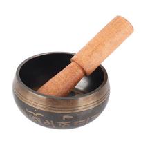 8cm Copper Song Bowl with Wooden Stick Buddha Singing Bowl for Yoga Meditation Music Healing black