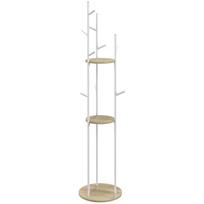 Laisvai pastatomas drabužių kabykla plieninis prieškambario stovas su 9 kabliukais ir 2 apvaliais lentynomis skersmuo 40 x 167 cm natūralus ir baltas 40 x 40 x 167 cm