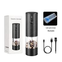 USB įkraunamas elektrinis pipirų malūnėlis, reguliuojamas rupumas, virtuvinis automatinis juodųjų pipirų ir jūros druskos malūnėlis. gray